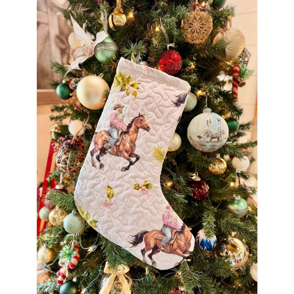 NEW IDA MAE HOME cowboy christmas quilted stocking in white